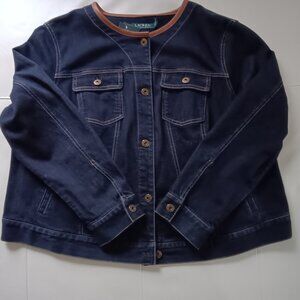 Lauren Ralph Lauren Leather-Trimmed Denim Jacket NWT MSRP $185